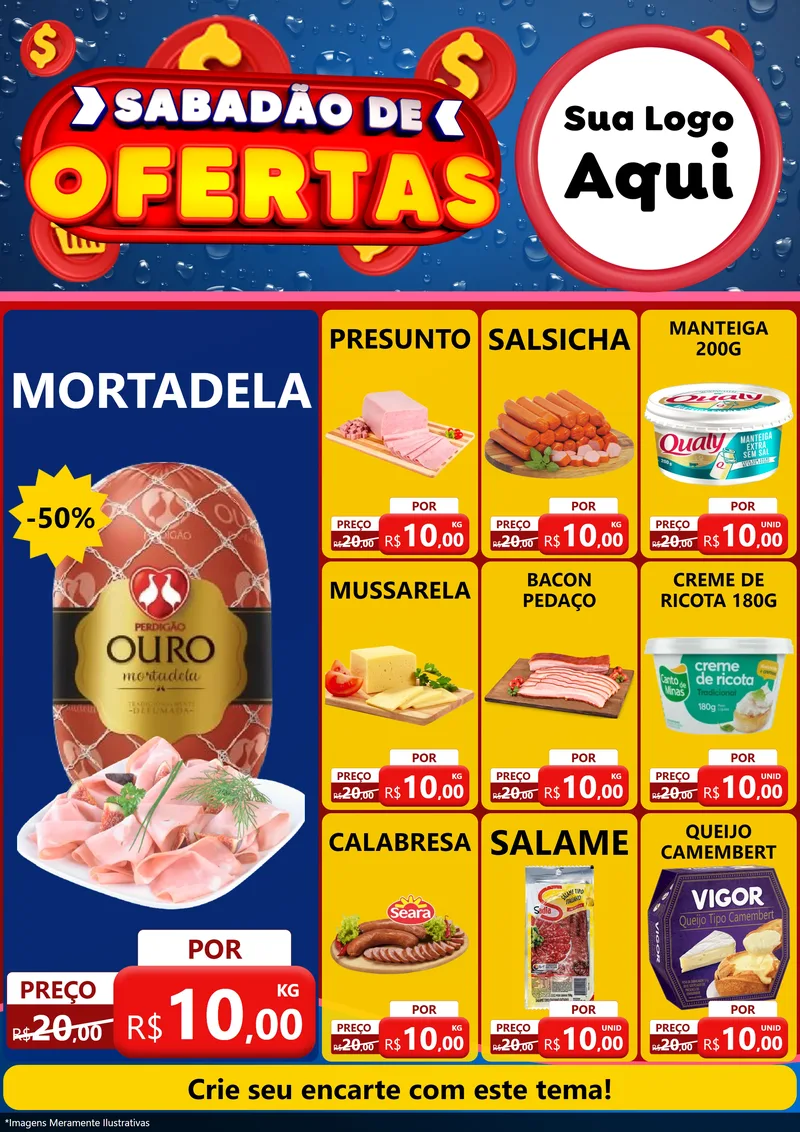 Modelo de Encarte para Encarte A4 Vertical com o tema Sabadão de Ofertas para Frios e Laticínios