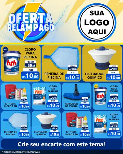 Modelo de Rede Social para Feed Instagram com o tema Oferta Relâmpago para Produtos para Piscina