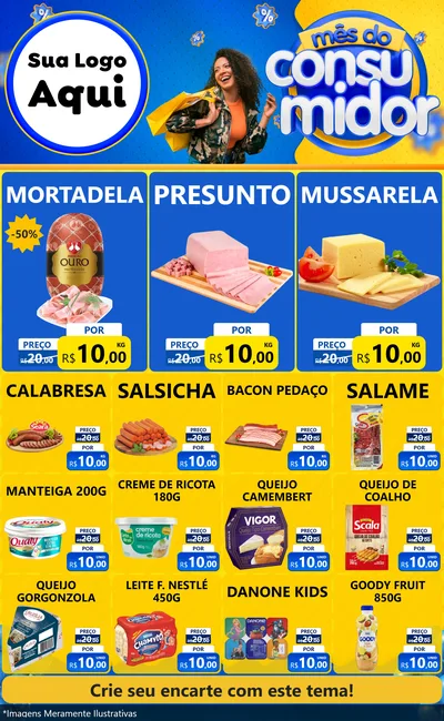 Modelo de Encarte para Encarte Grande com o tema Mês do Consumidor para Frios e Laticínios