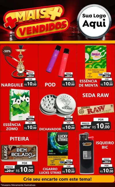 Modelo de Encarte para Encarte Grande com o tema Mais Vendidos para Tabacaria
