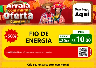 Modelo de Cartaz para Cartaz A4 Horizontal com o tema Arraiá Com Muita Oferta - É Aqui Sô! para Materiais Elétricos