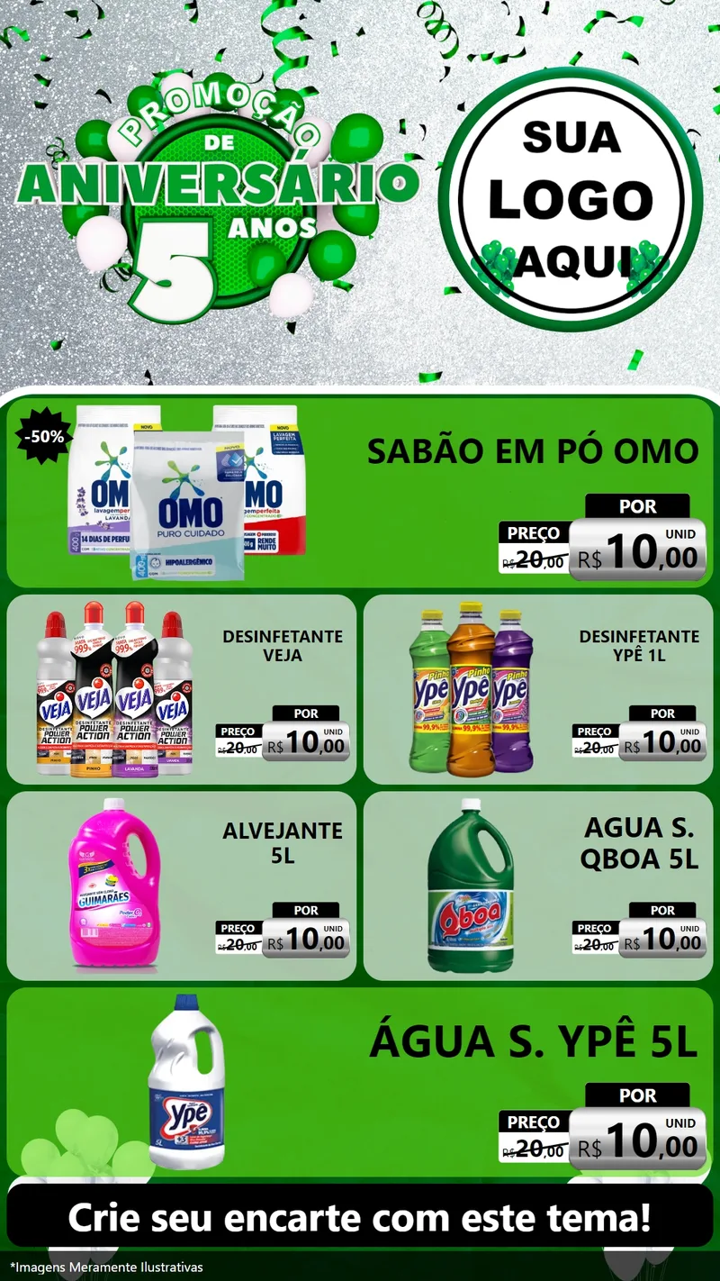 Modelo de TV para TV Vertical com o tema Promoção de Aniversário - 5 Anos para Produtos de Limpeza