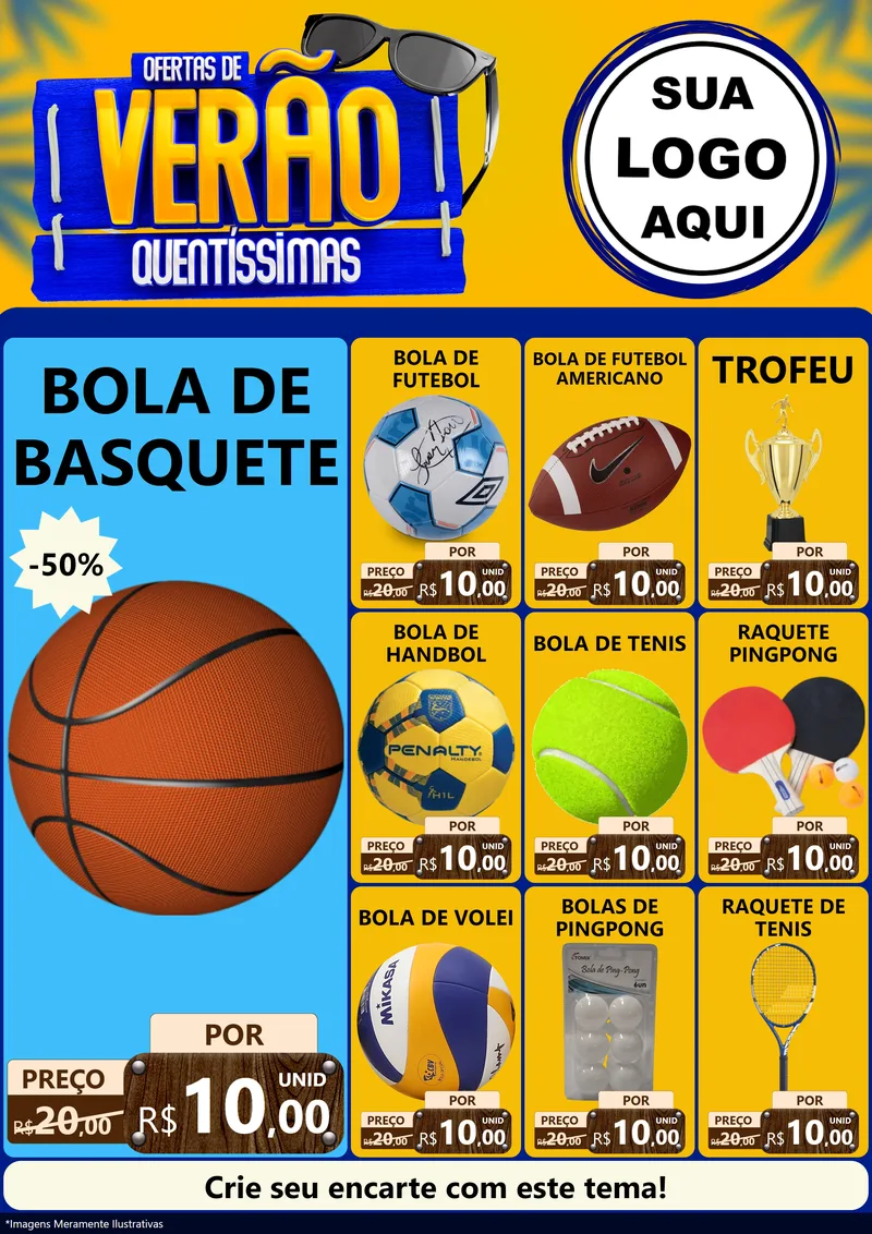 Modelo de Encarte para Encarte A4 Vertical com o tema Ofertas de Verão Quentíssimas para Artigos Esportivos