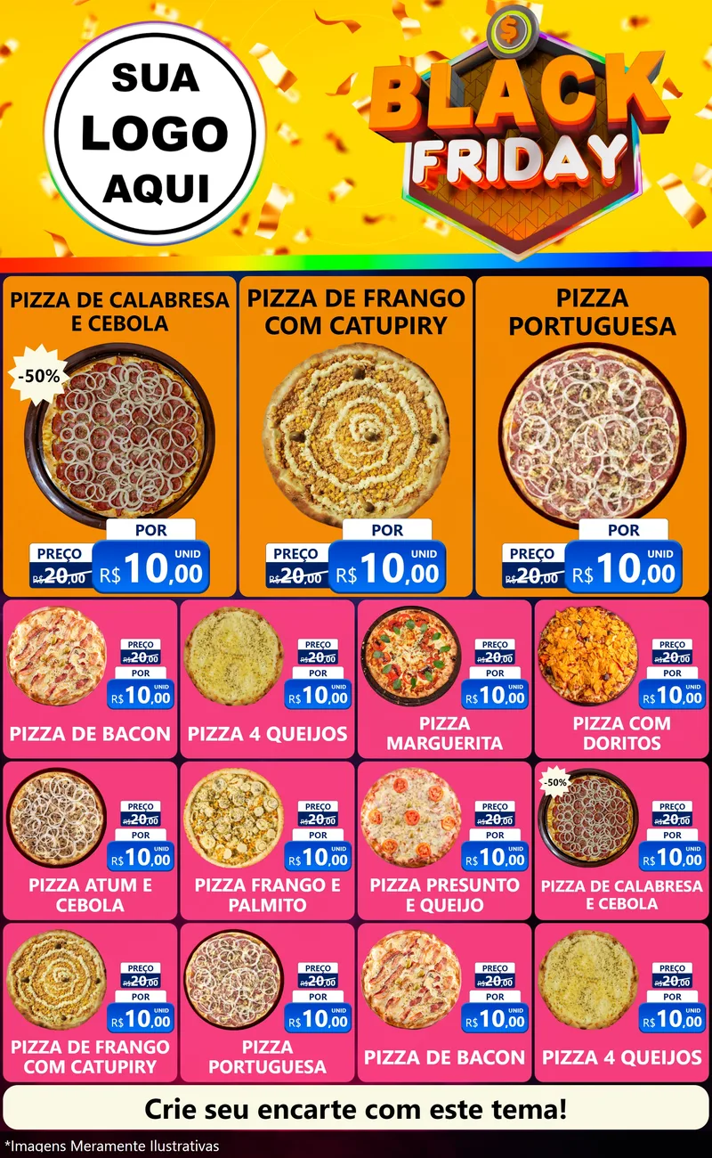 Modelo de Encarte para Encarte Grande com o tema Black Friday para Pizzaria