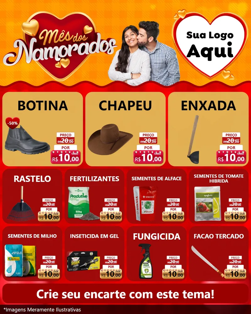 Modelo de Rede Social para Feed Instagram com o tema Mês dos Namorados para Agropecuária