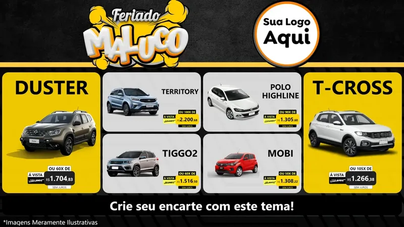 Modelo de TV para TV Horizontal com o tema Feriado Maluco para Concessionaria de Carros