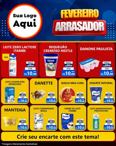 Modelo de Rede Social para Feed Instagram com o tema Fevereiro Arrasador para Frios e Laticínios