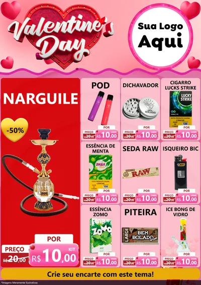 Modelo de Encarte para Encarte A4 Vertical com o tema Valentine's Day para Tabacaria