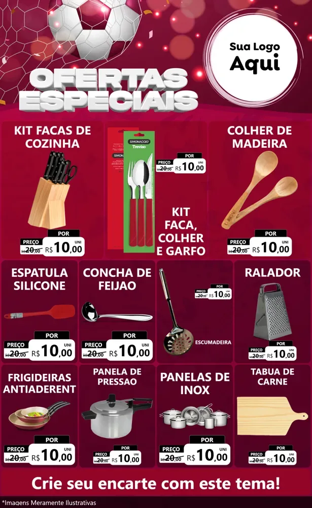 Modelo de Encarte para Encarte Grande com o tema Ofertas Especiais - Futebol para Utilidades Domésticas