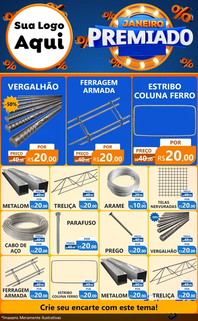 Modelo de Encarte para Encarte Grande com o tema Janeiro Premiado para Ferragens