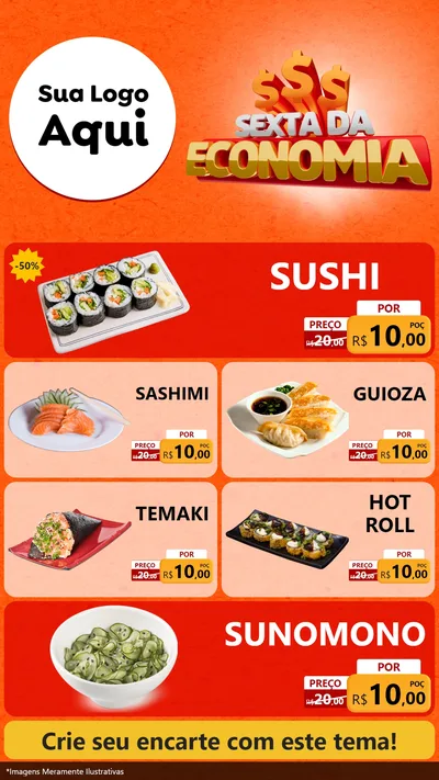 Modelo de TV para TV Vertical com o tema Sexta da Economia para Comida japonesa