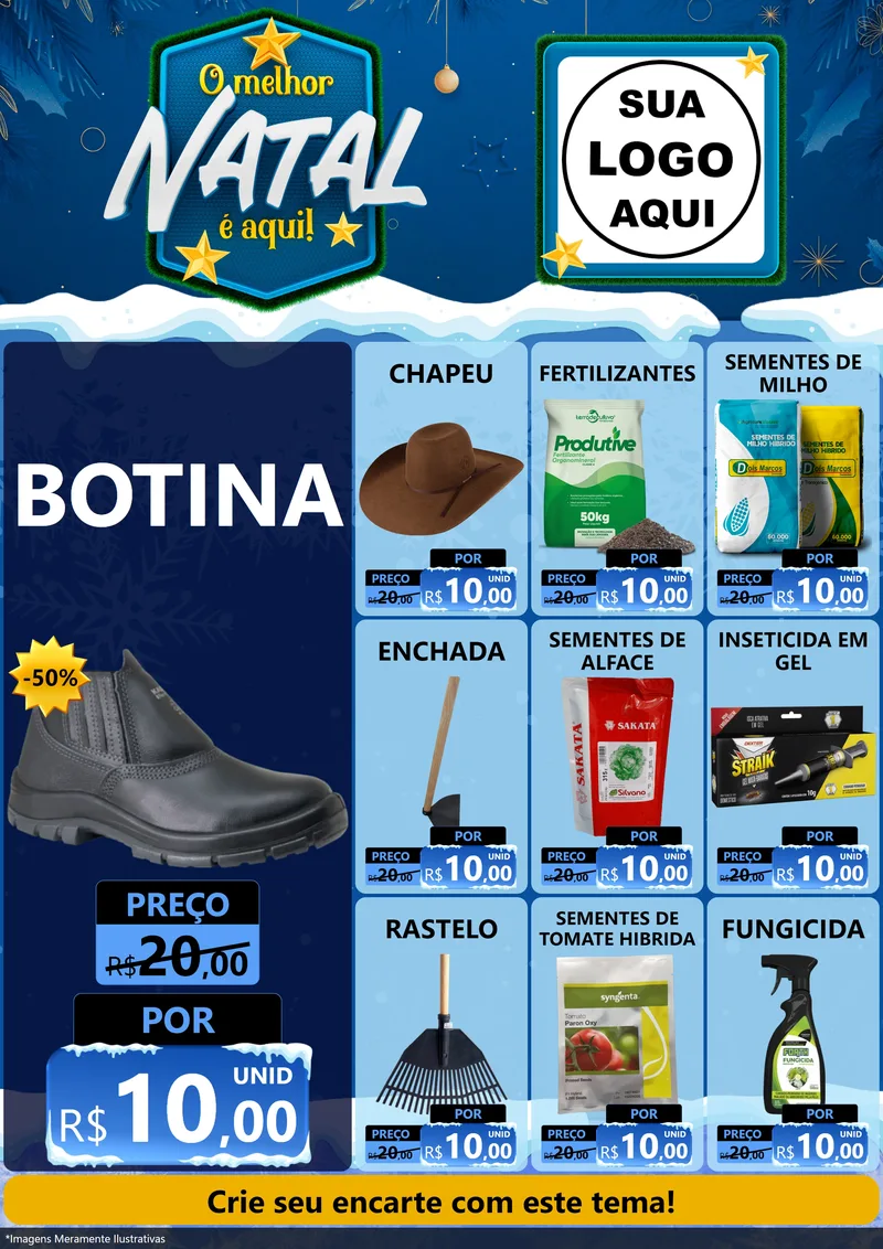 Modelo de Encarte para Encarte A4 Vertical com o tema O Melhor Natal É Aqui! para Agropecuária