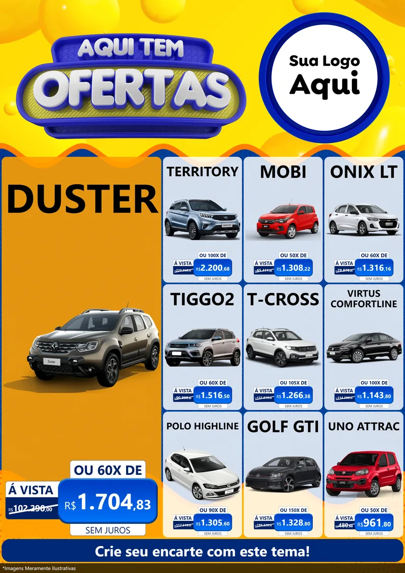 Modelo de Encarte para Encarte A4 Vertical com o tema Aqui Tem Ofertas para Concessionaria de Carros