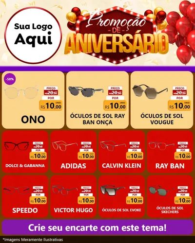 Modelo de Rede Social para Feed Instagram com o tema Promoção de Aniversário para Óticas