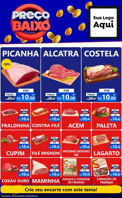 Modelo de Encarte para Encarte Grande com o tema Preço Baixo para Açougue