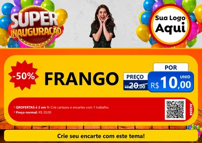 Modelo de Cartaz para Cartaz A4 Horizontal com o tema Super Inauguração para Assados