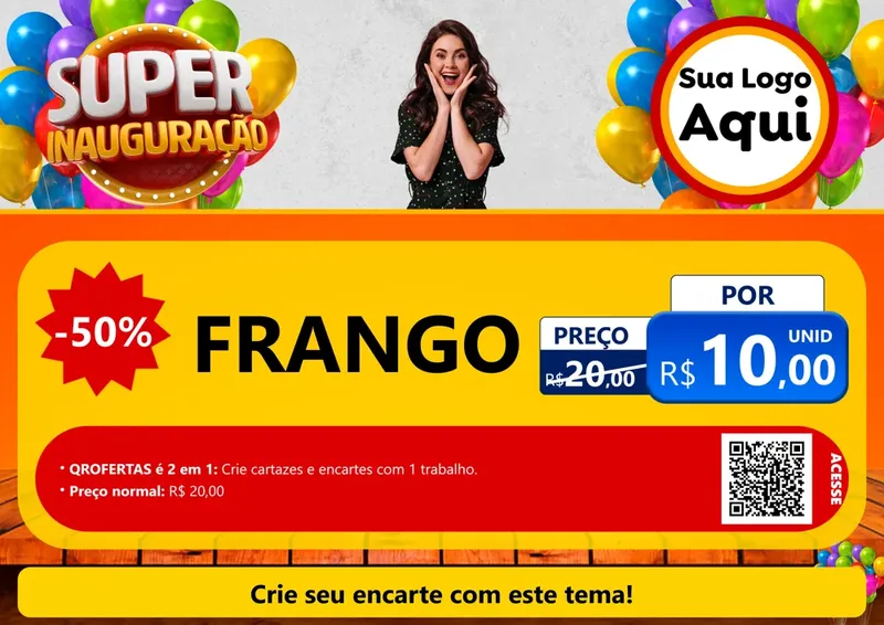 Modelo de Cartaz para Cartaz A4 Horizontal com o tema Super Inauguração para Assados