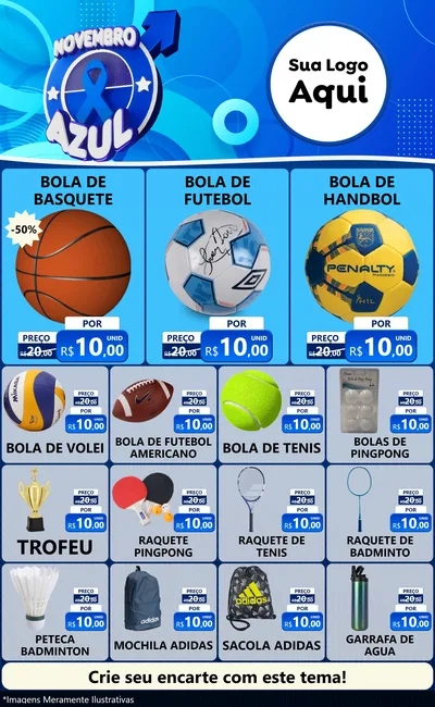 Modelo de Encarte para Encarte Grande com o tema Novembro Azul para Artigos Esportivos