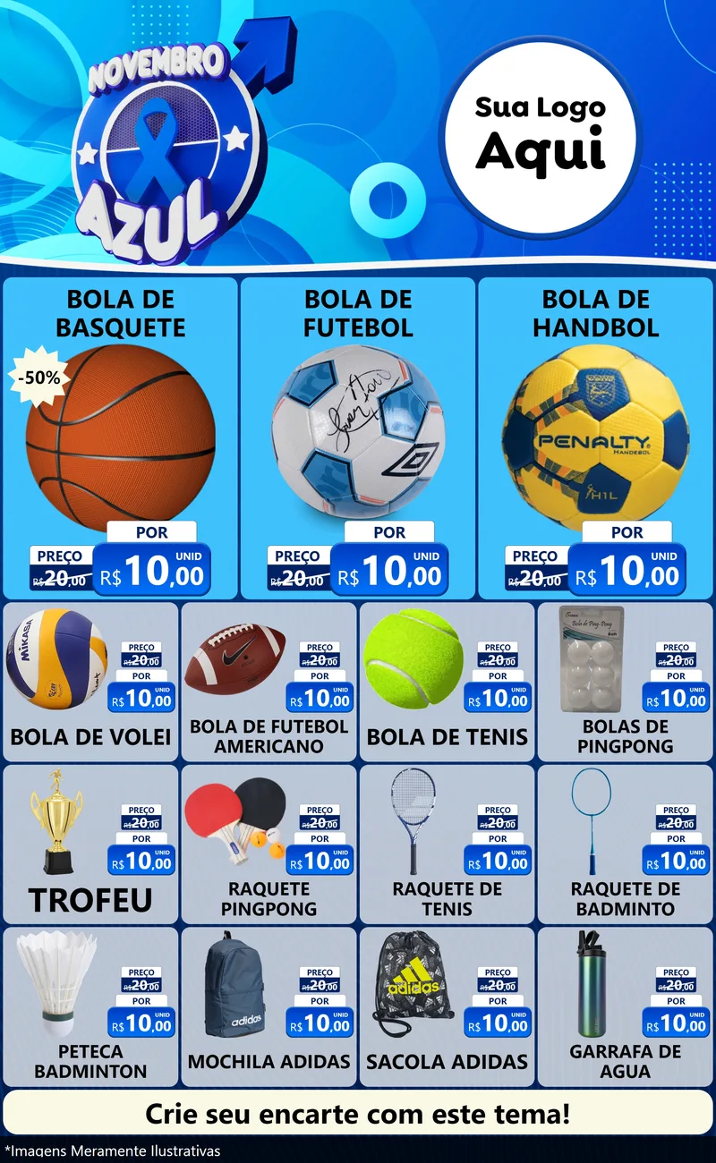 Modelo de Encarte para Encarte Grande com o tema Novembro Azul para Artigos Esportivos