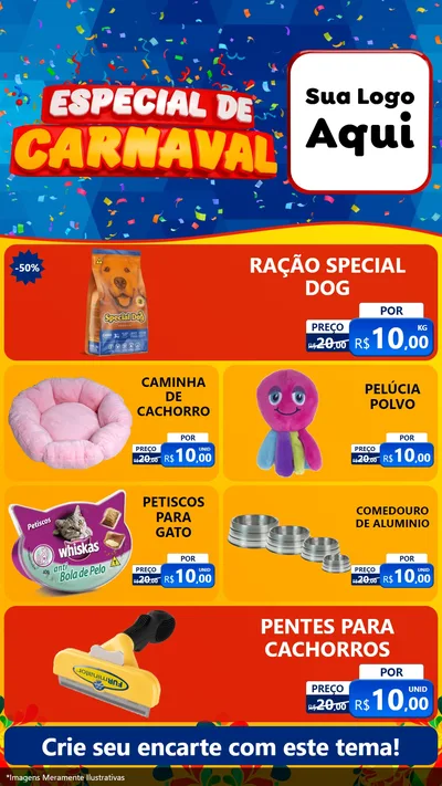 Modelo de TV para TV Vertical com o tema Especial de Carnaval para Pet Shop