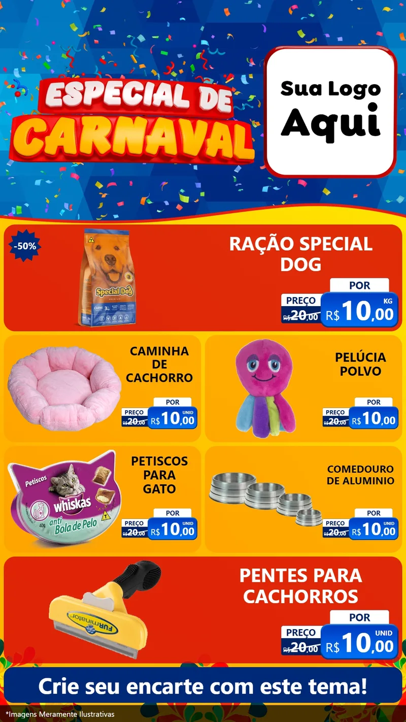 Modelo de TV para TV Vertical com o tema Especial de Carnaval para Pet Shop