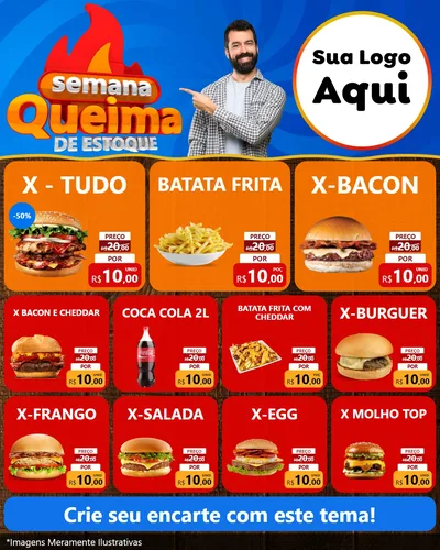 Modelo de Rede Social para Feed Instagram com o tema Semana Queima de Estoque para Hamburgueria