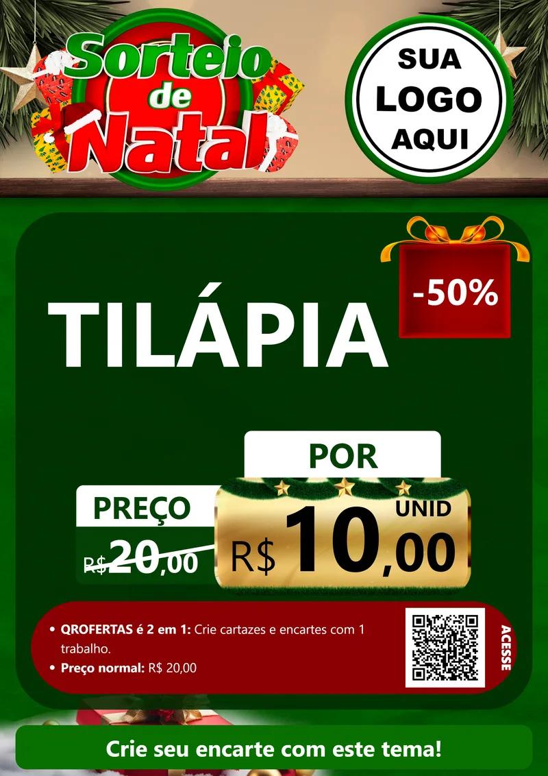 Modelo de Cartaz para Cartaz A4 Vertical com o tema Sorteio de Natal para Peixaria