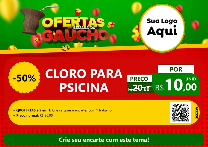 Modelo de Cartaz para Cartaz A4 Horizontal com o tema Ofertas Semana Do Gaúcho para Produtos para Piscina