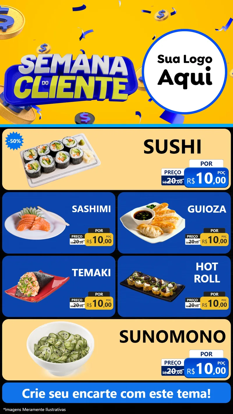 Modelo de TV para TV Vertical com o tema Semana do Cliente para Comida japonesa