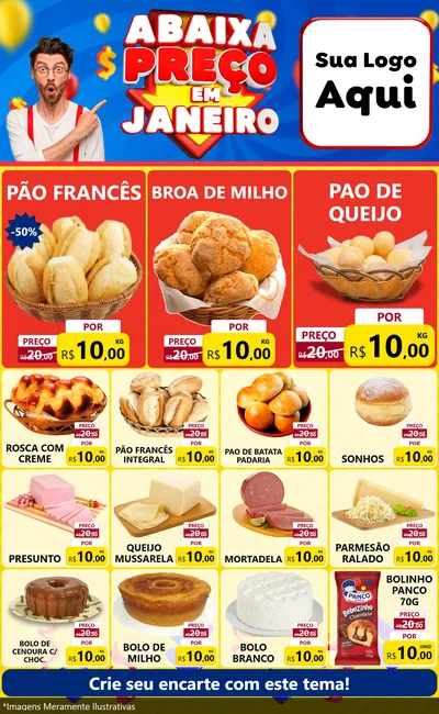 Modelo de Encarte para Encarte Grande com o tema Abaixa Preço em Janeiro para Padaria