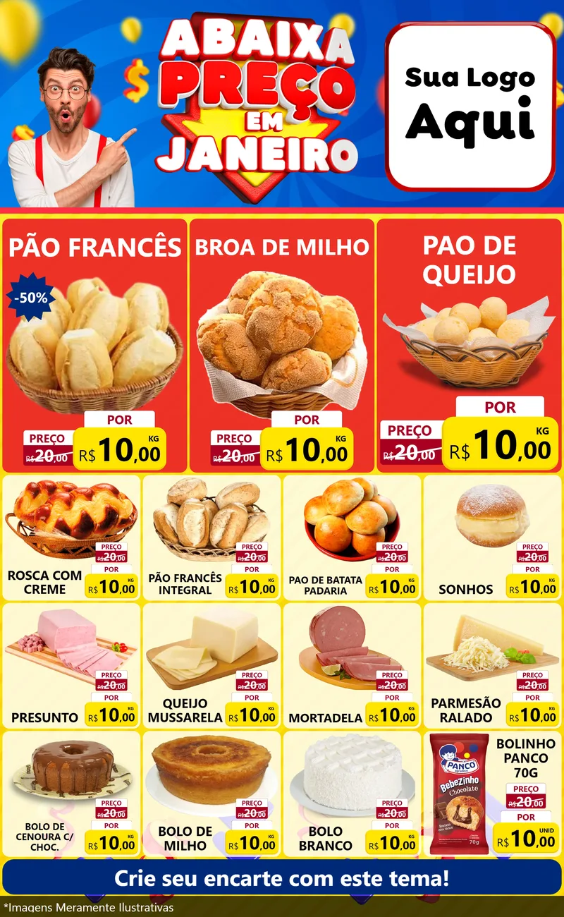 Modelo de Encarte para Encarte Grande com o tema Abaixa Preço em Janeiro para Padaria