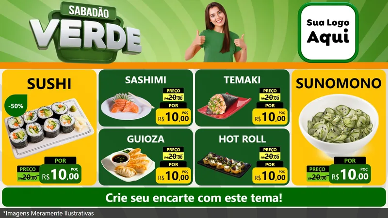 Modelo de TV para TV Horizontal com o tema Sabadão Verde para Comida japonesa