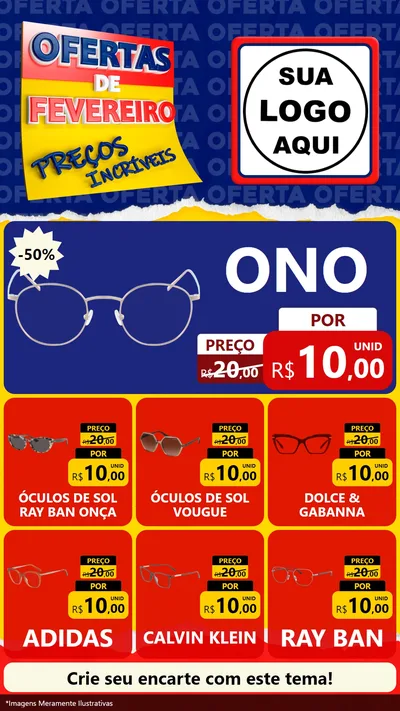 Modelo de Rede Social para Stories com o tema Ofertas de Fevereiro - Preços Incríveis para Óticas