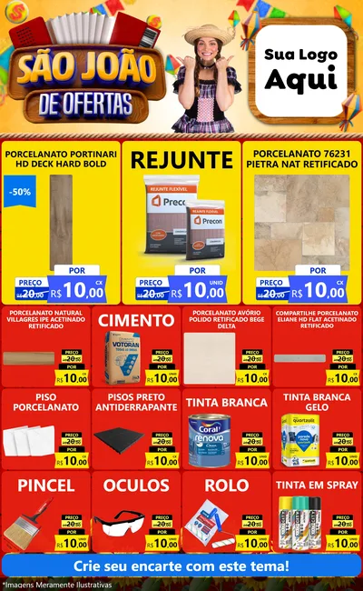 Modelo de Encarte para Encarte Grande com o tema São João de Ofertas para Pisos e revestimentos