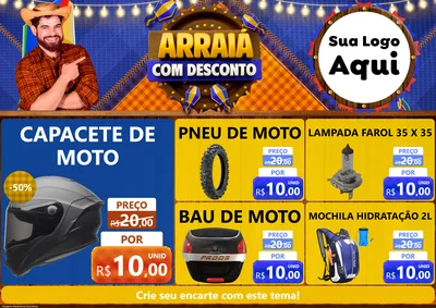 Modelo de Encarte para Encarte A4 Horizontal com o tema Arraiá Com Desconto para Moto peças