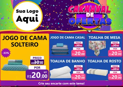 Modelo de Encarte para Encarte A4 Horizontal com o tema Carnaval de Ofertas para Cama, Mesa e Banho