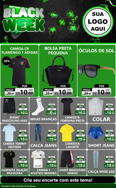Modelo de Encarte para Encarte Grande com o tema Black Week para Roupas e acessórios