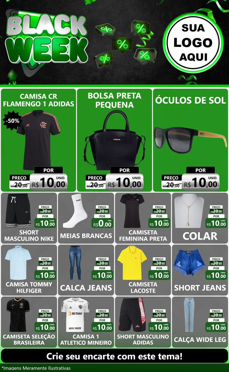 Modelo de Encarte para Encarte Grande com o tema Black Week para Roupas e acessórios