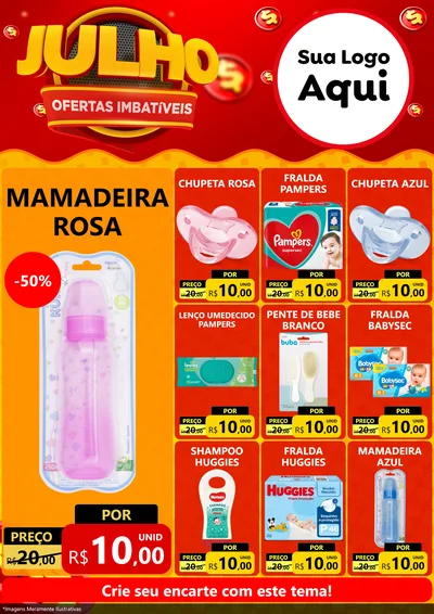 Modelo de Encarte para Encarte A4 Vertical com o tema Julho Ofertas Imbatíveis para Bebês