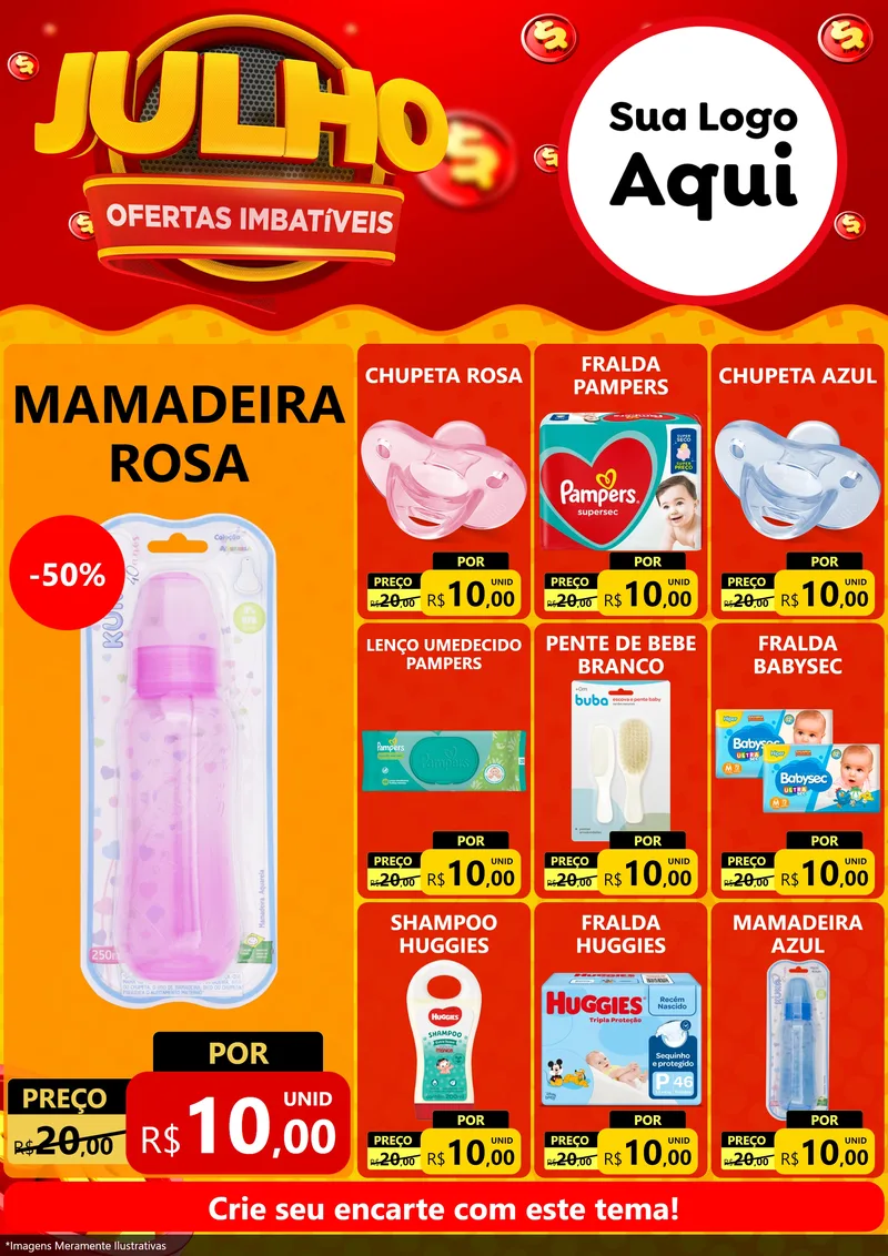Modelo de Encarte para Encarte A4 Vertical com o tema Julho Ofertas Imbatíveis para Bebês