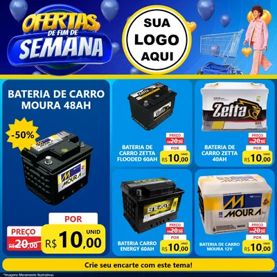 Modelo de Rede Social para Feed Facebook com o tema Ofertas de Fim de Semana para Baterias Elétricas