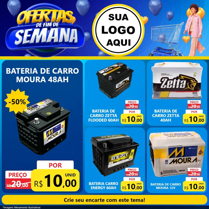 Modelo de Rede Social para Feed Facebook com o tema Ofertas de Fim de Semana para Baterias Elétricas