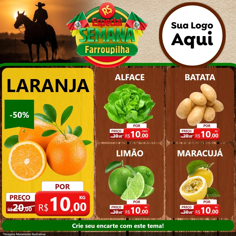 Modelo de Rede Social para Feed Facebook com o tema Especial Semana Farroupilha para Hortifrúti