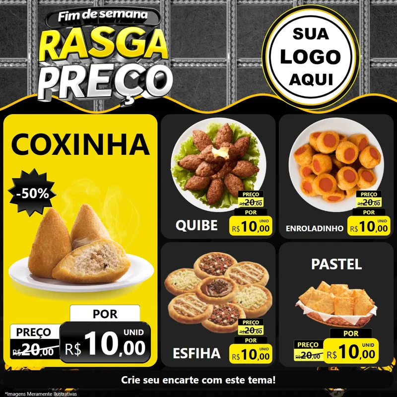 Modelo de Rede Social para Feed Facebook com o tema Fim de Semana Rasga Preço para Salgadaria