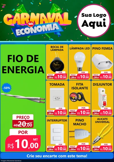 Modelo de Encarte para Encarte A4 Vertical com o tema Carnaval da Economia para Materiais Elétricos
