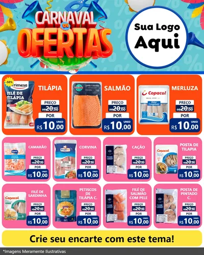 Modelo de Rede Social para Feed Instagram com o tema Carnaval de Ofertas para Peixaria