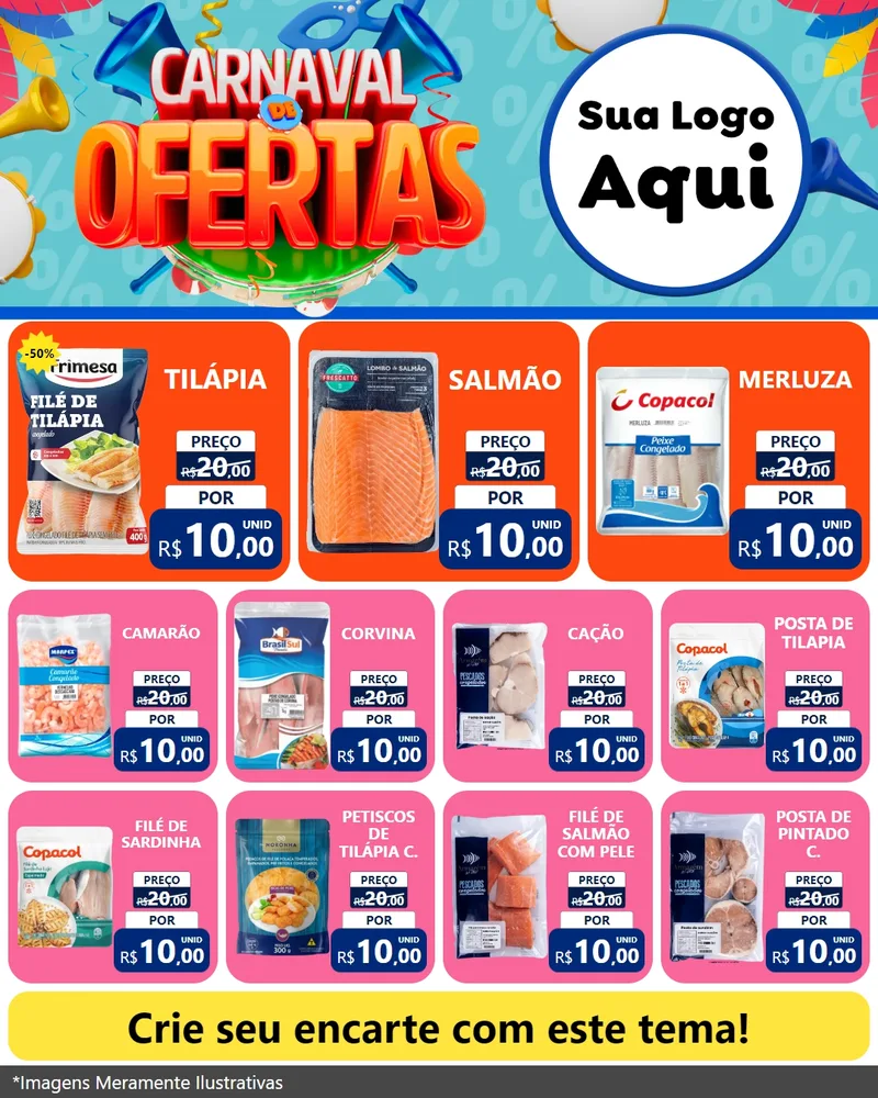 Modelo de Rede Social para Feed Instagram com o tema Carnaval de Ofertas para Peixaria