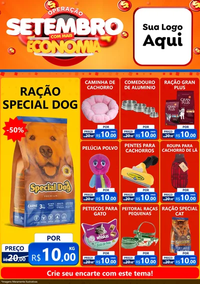 Modelo de Encarte para Encarte A4 Vertical com o tema Operação Setembro Com Muita Economia para Pet Shop