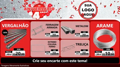 Modelo de TV para TV Horizontal com o tema Promoção de Aniversário - 4 Anos para Ferragens