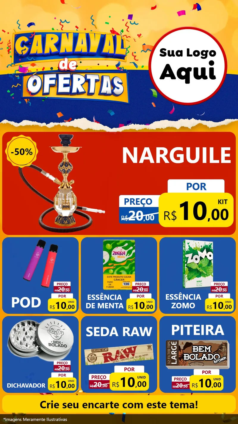Modelo de Rede Social para Stories com o tema Carnaval de Ofertas para Tabacaria